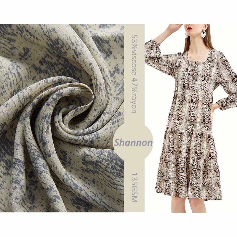 Slangenleer crêpe 53% viscose 47% rayon popeline milieuvriendelijke stof met slangenprint